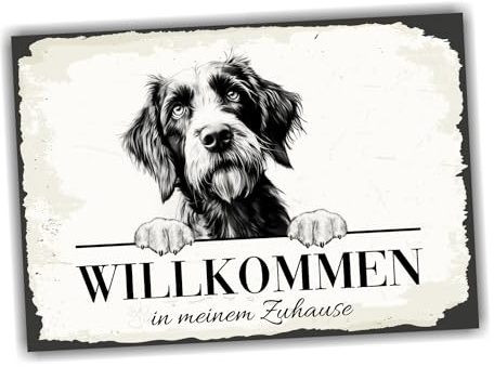 siviwonder Hundeschild Willkommen Zuhause Deutsch Drahthaar No.1 Dog Schild Spruch Türschild Warnschild Jagd Geschenkidee schöner Spruch Hundemotiv Aluminium Wetterfestes Hundeschild