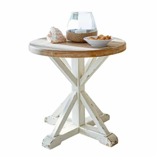 Loberon Beistelltisch Frapelle, antikweiß/braun | mit Antik-Patina & Shabby-Note, frische Zweifarbigkeit, Landhaus-Stil, Couchtisch, Tannenholz, MDF