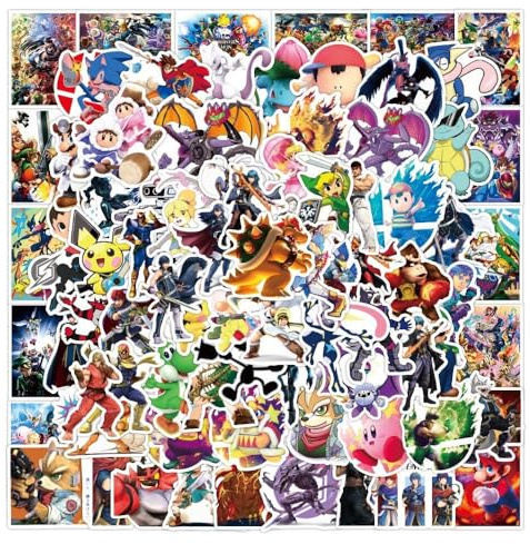 100pcs Super Smash Bro Stickers for Laptop, Cool Game Classic Cartoon Vinyl Decals for Teens Computer Skateboard Water Bottles Phone Scrapbook Car Luggage