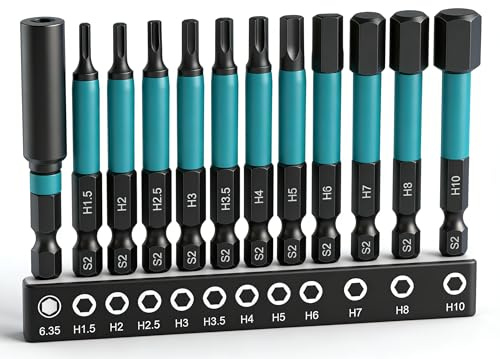 Impact Driver Bit Set Impact Hex Bits K Kwokker 60mm Long 11pcs H1.5-H10