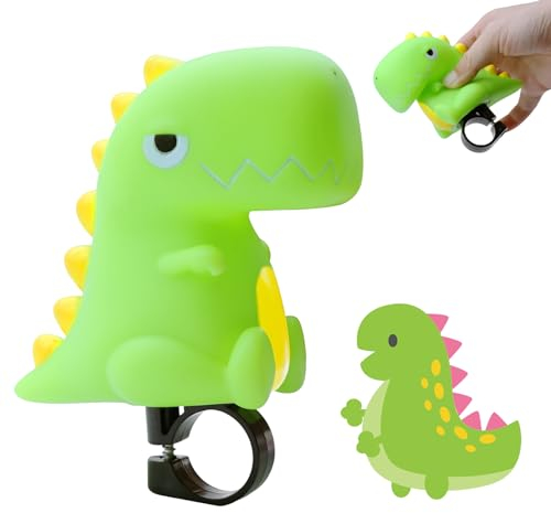 TZQFROCE Dino Hupe Fahrrad Kinder Fahrradklingel Mini Dinosaurier Fahrradglocke für Reiten Trekking Spielen Draußen, Grüner Dinosaurier, Silikon + Kunststoff, Lenkermontage, Klassisch, 10*11cm, 60g