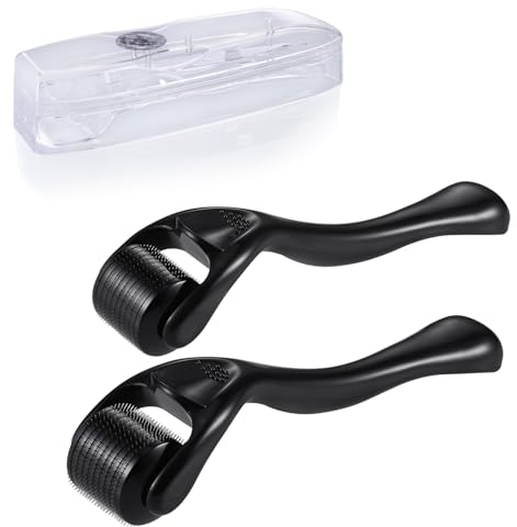 TayBong Beard Growth Roller, 2 Pack Derma Roller Hair Growth Men 0.5mm & 1mm, 540 Titanium Microneedle for Men and Women Stimulate Facial Hair & Beard Growth Derma Roller Kit with Case