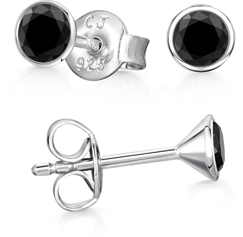 Kleine Zirkonia Ohrstecker Silber 925 rund schwarz rhodiniert SO-437 | Ohrringe Stecker aus hautfreundlichem Sterlingsilber von MATERIA by Matthias Wagner