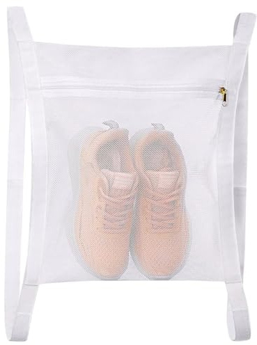 Shoe Dryer Bag, 35x40cm/13.8x15.7inch Reusable Sneaker Wash & Dry Net Bag for Dryer Sneaker Laundry Bags Large HoneyComber Mesh Bags with Zipper and Strap for Shoe Dryers for Most Dryers Door