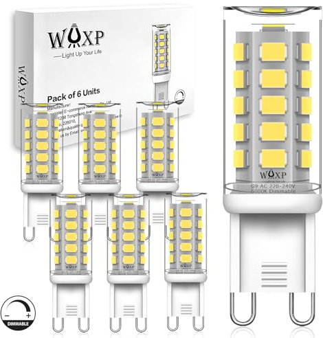 WAXP G9 LED Bulbs Cool White Dimmable 3W, 6000K, Equivalent 30W G9 Halogen Light Bulbs, Non-Flickering, Pack of 6