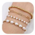 Krfy Armband Damen Gold 14K Vergoldet Perlenarmband Gold Bunt Perlenarmband Armband Gold Wasserfest Armband Gold damen Trendig Armband Set Gold