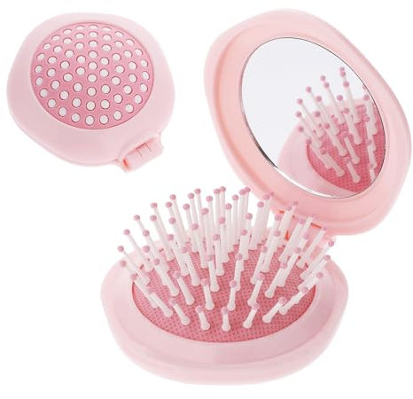 BelleVive Spazzola per capelli da viaggio, mini spazzola per capelli per borsa, piccolo specchio con mini set di spazzole per capelli, pieghevole, per ragazze e donne, pettine pieghevole con specchio