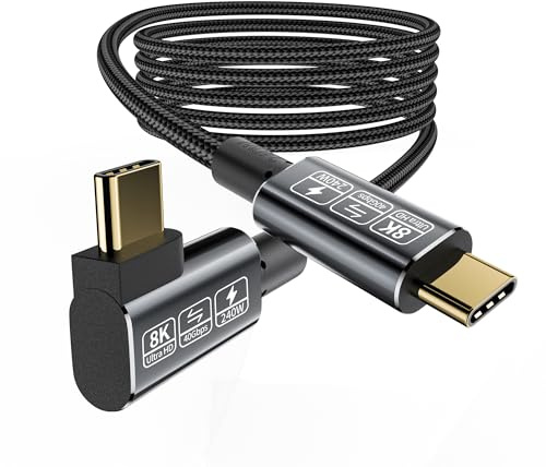 40 Gbps Datakabel, USB4-Kabel Med 90 Graders Thunderbolt 4-Vinkelkabel, 240 W Laddkabel, 8K@60 Hz HDR, USB C Till C-Kabel, Monitorkabel för Hub, Dockningsstation, SSD, Bärbar Dator (1 m)