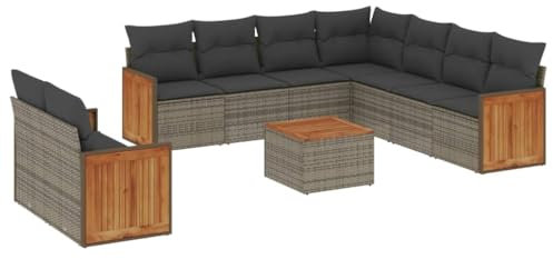 HETFTJN Bistro Set Bierzeltgarnitur Lounge Gartenmöbel Gartengarnitur - 10-TLG. Garten-Sofagarnitur mit Kissen Grau Poly Rattan für Hof Terrasse Restaurant Café