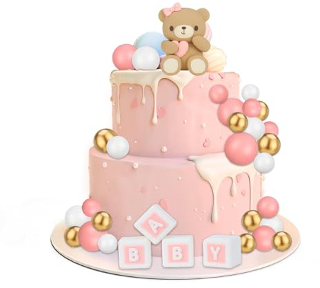 Decoracion Tartas Oso Bolas de Decoracion de Tartas, 29 Piezas Tarta Cumpleaños Oso Topper Tarta Lindo Cake Topper para Fiestas Infantiles, Fiestas de Revelación de Género, Baby-Showers (Rosa)