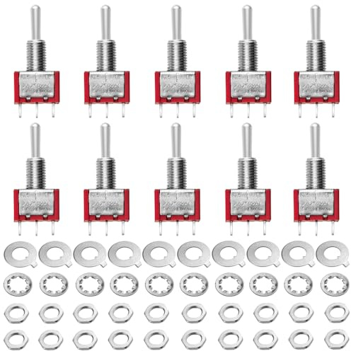 BGTXINGI Lot de 10 mini interrupteurs à bascule SPDT momentanés AC 5 A 120 V 2 A 250 V ON-OFF-ON 3 bornes 3 positions verrouillables miniatures rouges pour voiture, camion, bateau