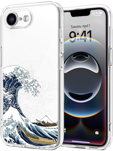 Unov Case for iPhone 17e iPhone 16e Case Clear with Design Embossed Pattern TPU Soft Shock Bumper Absorption Slim Protective 6.1 Inch (Great Wave)