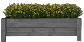 Jardinière en pin graphite 120 x 33 x 35 cm, bac à plantes, plate-bande surélevée pour balcon, avec non-tissé