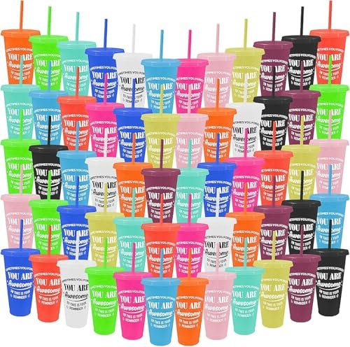 MSYU 60 Pack Thank You Gifts You are Awesome Coffee Mug 24 oz Plastic Tumblers with Lids and Straw Inspirational Reusable Tumblers Appreciation Gift for Coworker Teacher Colleague Employee