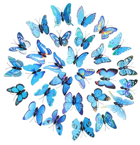 AYNKH 50 Stück Schmetterlinge Deko mit Sicherheitsnadeln, PVC Blau Schmetterling Sicherheit Brosche für Kinderzimmer Deko, Dekoration Curtains, Party, Dining Table
