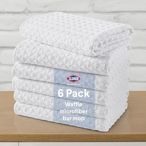 CLOROX Waffle Bar Mops - Microfiber Quick Dry Dishcloths - Absorbent Multipurpose Cleaning Cloths for Restaurants, Kitchen, Bathroom, Hotel - 16 x 19 - White 6 Pack