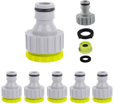 Wasserhahn Adapter, 6er Gartenschlauch Adapter Set, 1/2 Zoll 3/4 Zoll Schlauchanschluss, 2-in-1 Garten Schlauchadapter aus Kunststoff, für Wasserhahn Schlauch Anschluss (6er)