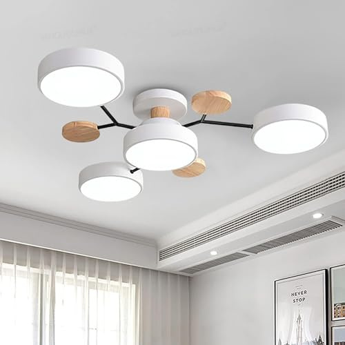 ELINKUME LED Deckenleuchte Schlafzimmer,4-Kopf Deckenlampe Wohnzimmer mit 3 Farbigen Temperaturen,48W Kreativ Lampe Decke Holz,Moderne Dekorative Deckenbeleuchtung(Weiß)