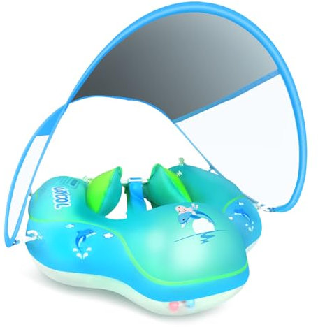 Schwimmring Baby mit UPF50+ Sonnenschutzdach & Spielzeug, Verstellbarer Sicherheitssitz, Kleinkind Pool Schwimmring für 3-36 Monate (Blau Update, L)