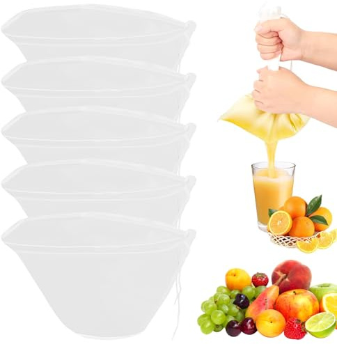 Nussmilchbeutel, 5 Stück Nussmilchbeutel Bio Waschbar, 17.5×33cm Passiertuch Wiederverwendbar Feingewebt Passiertuch Nylon Filterbeutel mit Kordelzug für Nussmilch Käse Kaffee Joghurt (5)