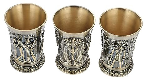 Alipis 3pièces Verres à Shot Égyptiens Vintage De Coupe Rétro Gravée Pharaons Pour Whisky Et Cocktails Base Stable Et Design Artistique