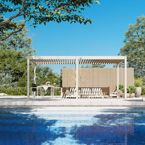 Weide Classic Pergola freistehend mit verstellbarem Lamellendach | Witterungsbeständiger Pavillon für Garten & Terrasse mit Handkurbel und integriertem Wasserablauf