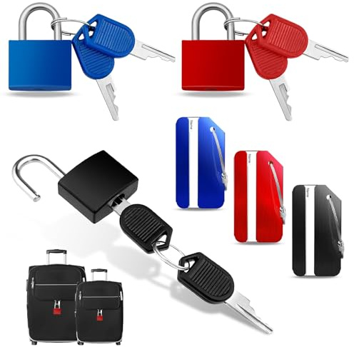 xianzhanEU Vorhängeschloss, aus Messing, Einsteckschloss, 3 Stk | Kofferschloss mit Schlüssel und Kofferanhänger für Koffer und Taschen(Schwarz/Blau/Rot)