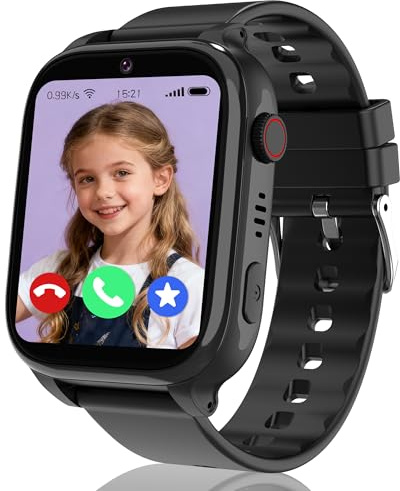 4G Smartwatch Kinder, IP68 Kinder Smartwatch mit GPS und Telefon, HD Videoanruf, SOS-Anruf, Schulmodus, Spiel, Wecker, SIM, Handy, Smart watch Wasserdicht Kinderuhr Geschenke für Mädchen Jungen, Black