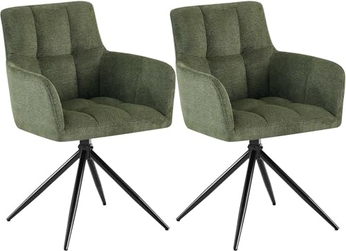 CLP Chaises Salle à Manger Lot de 2, fauteuils Jonah pivotants avec accoudoirs, Design Moderne pour Salon avec Base Noire et protège-Sol, Couleur:Vert