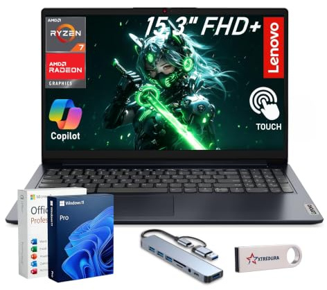 Lenovo IdeaPad Slim 3 15.3 FHD+ Touch Business Laptop, AMD Ryzen 7 170 | Lifetime MS Office, Copilot AI, Radeon 680M Graphics, 24GB DDR5, 512GB SSD, IPS Display, Win 11 Pro, w/Accessories, Grey-2026
