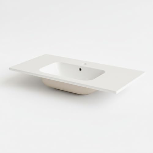 BRICOZONE Lavabo Da Incasso Rettangolare In Ceramica Bianca Lucida Cm Installazione Sopra O Sottopiano Design Moderno Con Foro Monoforo E Troppopieno Per Bagni Eleganti E Top Su Misura (71 x 46 Cm)
