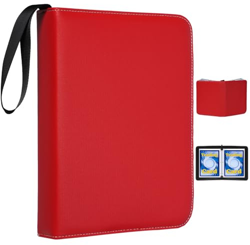 Mini Karten Sammelalbum, Sammelkarten Album, Card Binder Album Karten Sammelmappe Ordner Sammelkartenalben Mappe Aufbewahrung PU-Leder (Rot, 1 Taschen 80 Karten)