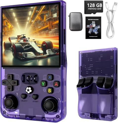 2025 New Upgrade R36MAX Retro Handheld Game Console with 128GB Built-in 22000+ Classic Games, 4.0 Inch IPS Screen Open Source Linux System, Portable Video Console Pocket Game -Purple