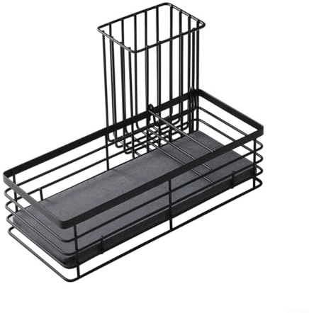 Support pour éponge d'évier de cuisine, support de brosse à vaisselle en acier carbone avec plateau à séchage rapide en diatomite, organisateur pour éponges, détergent et outils de nettoyage