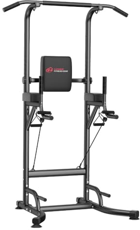 Training Tower with Pull Up Bar and Dip Station for Home Gym, Height Adjustable, 150 kg Load Capacity with Non-Slip Fans, H-Shaped Steel Base