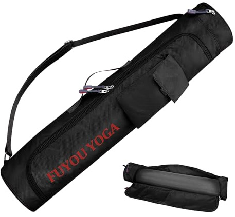 Yogamattväska för kvinnor, multifunktionell yogaväska, tygväska och pilatesväska, yogamatta, bärare, gymväska med justerbar rem, lätt hållbar yogamattväskor för yoga, pilates, gymträning (svart, L)