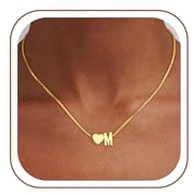 Fezodo Einschulung Geschenk - Herz Kette mit Buchstaben für Frauen Mädchen | Wasserfest Kette mit Buchstaben Hypoallergen Herz Halskette Geburtstagsgeschenk Geschenke für Frauen Mädchen Kinder Schmuck