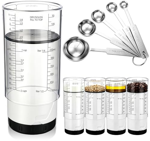 6 Pcs Adjustable Measuring Set with 1 Push Up Cup and 5 Measuring Spoons | Kitchen Tools for Baking Cooking Measuring Dry and Liquid Ingredients