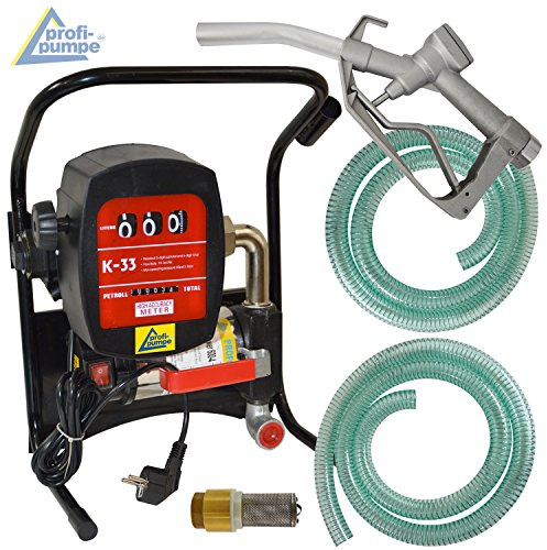 DIESELPUMPE Heizölpumpe Biodiesel-Pumpe SELBSTANSAUGEND Power-600-4 Kraftstoffpumpe 230V Elektro-Dieselpumpe mit Zähler, Flexi-Saug-und Druckschlauch, Aluminium, Zubehör