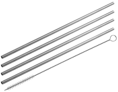 Fackelmann Set di 4 cannucce in acciaio con scovolino, Ø 5 mm, cannucce riutilizzabili ed ecologiche (Colore: argento), quantità: 1 x 4 cannucce + 1 scovolino.