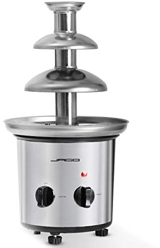 Fuente de Chocolate de 3 Pisos - 275W, Torre de Acero Inoxidable de Altura 39cm, Capacidad 1Kg, Apta para Lavavajillas, Plateado - Fondue Eléctrica con Niveles