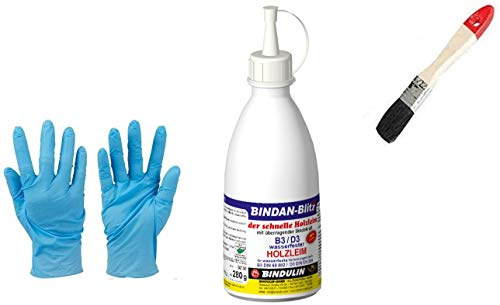 BINDAN-Blitz Holzleim-D3/ B3 ist ein schadstofffreier, hochwertiger Kunstharzleim für wasserfeste Verleimungen 20% schneller inkl. Pinsel von E-Com24 (280 gr.)