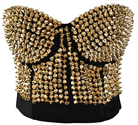 KHDFYER Wetlook Kleid Sexy BH Frauen Mode Spike Stud Niet BH Gold Silber Dessous Punk Party Wear Clubwear Push-Up-BH Für Frauen-Gold_XXL