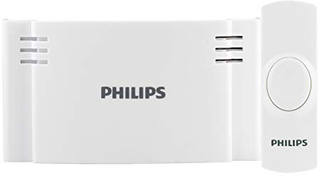 Philips Wireless Doorbell Kit, Battery-Operated Reciever, 1 Push Button, 2 Melodies, 4 Volume Levels, 150 Ft Range, White, DES1120W/27