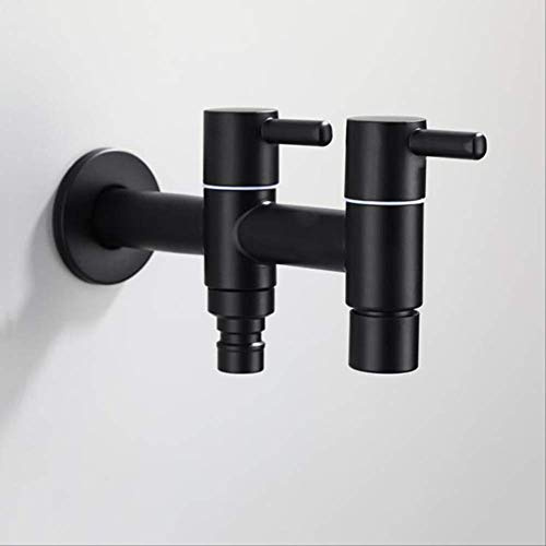 Grifo De Lavadora Negro De Acero Inoxidable 304, Grifo De Fregona Para Lavadora De Jardín Al Aire Libre Con Doble Bibcock 1 En 2 Salidas B
