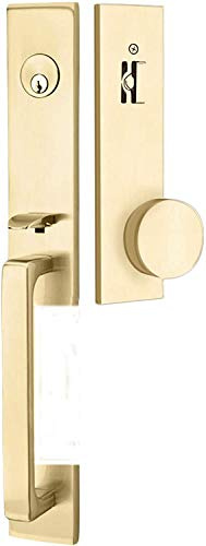 Emtek Products Contemporary Tubular Entry Set 4818 Davos Style Single Cylinder with Round KNOB in Satin Brass, 2 Backset Sizes Included 2-3/8 in. and 2-3/4 in.
