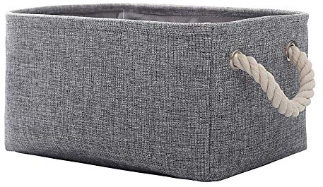 CREADARD Fabric Storage Basket, Foldable Linen Storage Box for Nursery and Home, Collapsible Canvas Shelf Basket for Wardrobe or Bedroom, Grey