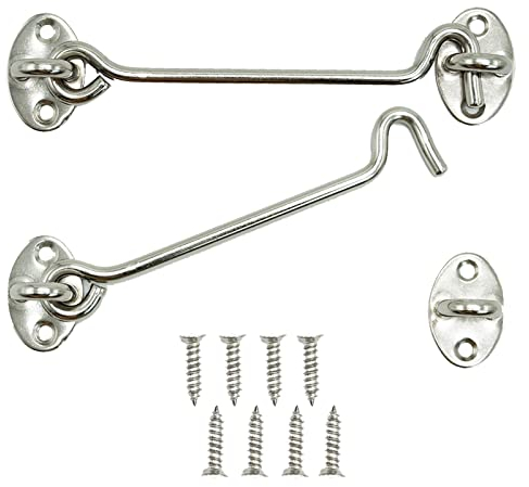 2 Pezzi Gancio Finestra in Acciaio Inossidabile Argento, Serratura per Cancello, con Viti di Montaggio per Capannone o Porta Del Garage (15cm)