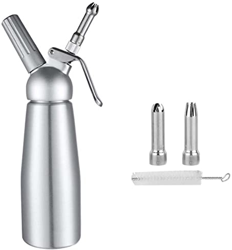 RONGJJ Edelstahl-Schlagsahne-Spender, 500 Ml Sahne-Schneider-Siphon Mit 3 Zierdüsen Und Reinigungsbürste Für Köstliche Leichte & Fluffige Hausgemachte Cremes, A