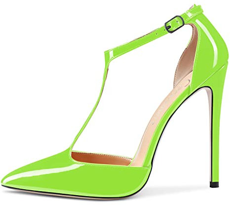 Castamere Donna Alto High Spillo Tacco Heel Chiusa a Punta Pumps T-Strap Cinturino alla Caviglia Sandali Clear Dress da Matrimonio Scarpe Verde Lime Verniciata 36 EU